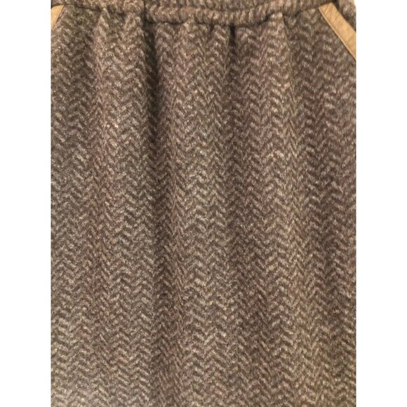 J Crew Brown Chevron Wool Blend Leather Trim Pockets Skirt Size 0 - Picture 2 of 7